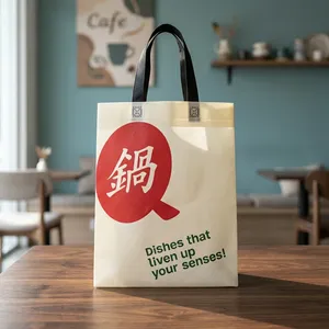 Sac de courses réutilisable écologique en non-tissé avec logo/design graphique personnalisable et thermosoudé pour la livraison de repas en restaurant - Product Image 3