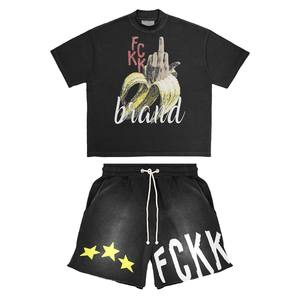 Camiseta negra de algodón premium de 230 GSM, pantalones cortos de 260 GSM con estampado gótico de serpiente, logotipo personalizado con serigrafía en relieve, 93 caracteres, conjunto de 2 piezas. - Product Image 4