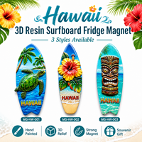 Magnet Kulkas Souvenir Hawaii Kustom 3D Resin Papan Selancar Magnet Kulkas Tiki Penyu Laut Bunga Grosir Hadiah Turis