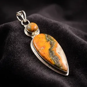 Pendentif Abeille en Argent Sterling 925 et Jaspe, Fait Main, Bijou Indien en Pierre Naturelle, Design Spectaculaire - Product Image 3