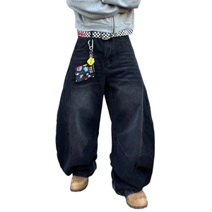 Jeans de Mezclilla Anchos Negros para Hombre, 100% Algodón, Estilo Vintage Lavado, Corte Holgado, Casual, Streetwear, Pantalones Baggy, Moda Hip Hop Relajada - Product Image 1