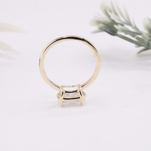 Luxury Women's Yellow Gold Cushion Cut Lab Grown Diamond Engagement <b>Ring</b> Classic East West Solitaire <b>Plain</b> Wedding Band Fine - Product Image 3