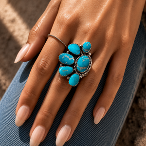 Bague en argent turquoise Blue Bird, faite à la main, style bohème du Sud-ouest, bijoux pour femmes, bague turquoise tendance, cadeau - Product Image 5
