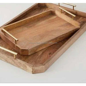 Plateau en bois de qualité supérieure pour service, avec poignées sculptées décoratives, planche de cuisine rectangulaire moderne pour aliments et plantes - Product Image 3