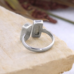 Bague rectangulaire en argent sterling 925 avec labradorite naturelle, faite à la main, pour femme - Product Image 4