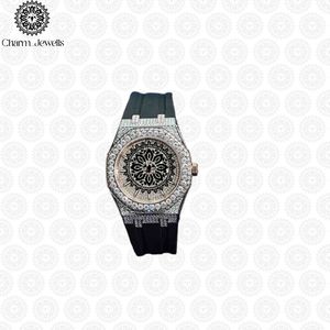 Montre de luxe pour homme Charm_Jewells en acier inoxydable, cadran de 40 mm, bracelet en caoutchouc de 20 mm, lunette sertie de diamants, mouvement mécanique analogique, date automatique - Product Image 2