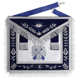 Delantal de Masonería Azul Marino - Delantal Ecológico Personalizado con Flecos y Lengüetas Laterales para Maestro Masón - Product Image 1