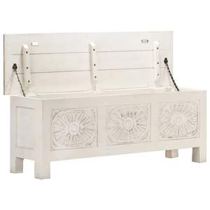 Caja de Almacenamiento Grande y Baja de Madera de Acacia Sólida Blanca y MDF, Mueble para Sala de Estar - Product Image 3