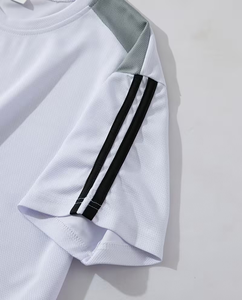 Men White Solid Summer Breathable Quick Dry Crew Neck T-Shirt Set Knitted Short Sleeve Casual Shorts Sport Wear Polyester/Cotton - Product Image 4