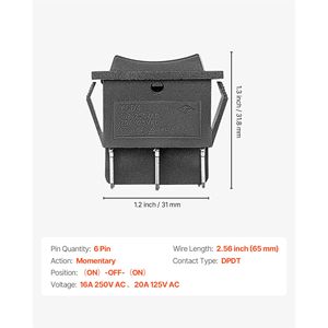 Interruttore a bilanciere DPDT momentaneo a 6 pin, 3 posizioni (ON) (ON), per inversione di polarità, AC 250V/16A 125V/20A KCD1 - Product Image 2