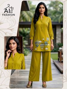 Green Embroidered Cotton <b>Kurta</b> Palazzo Set Indian Pakistani Outfit <b>for</b> Daily Casual and Office Wear <b>for</b> <b>Women</b> Fit All Seasons - Product Image 4