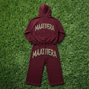 Custom Oversized Women <b>Burgundy</b> Hoodie Wide Leg Sweatpants Tracksuit Set OEM ODM Wholesale Manufacturer - Product Image 4