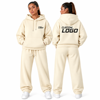 Ensemble de survêtement de luxe pour femmes, hiver, couleur unie, coton, logo personnalisé, sweat-shirt oversize et pantalon de jogging, deux pièces