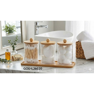 Recipientes Transparentes Modernos Multifuncionales para Baño/Cocina con Bandeja de Bambú - Product Image 2