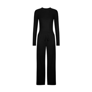 Combinaison longue unie pour femme, col à capuche, manches longues, taille élastique, coupe classique, style vintage, vente en gros - Product Image 2