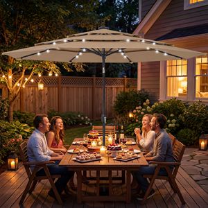 Ombrellone da Esterno a 3 Livelli con Manovella e Luci LED Solari, 9.7 Piedi, Colore Kaki - Product Image 2
