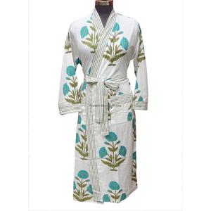 Kimono Largo Floral para Mujer, Cuello en V, Manga Larga, 100% Algodón, Estampado Digital, Cierre con Cinturón, Secado Rápido, Transpirable, Casual - Product Image 1