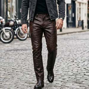 Pantalon unisexe en cuir véritable Eoin Winston Sports, motif alligator, marron, longueur intégrale, modèle Ews0003 - Product Image 2