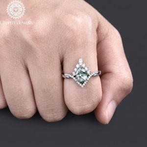 Charm Jewells Women's Silver Rose <b>Gold</b> <b>Cocktail</b> <b>Ring</b> Cushion Cut Moissanite Prong Setting Romantic Flower Design Engagement <b>Ring</b> - Product Image 3