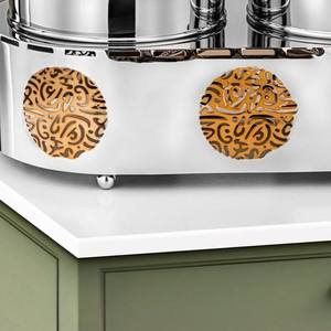 Plat à chafing rond haut de gamme en acier inoxydable finition miroir, chauffe-plats de buffet avec support beige à design arqué, unité individuelle - Product Image 3