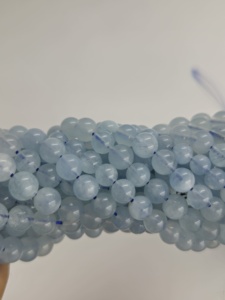 Natural Aquamarine Smooth Round Beads Plain Polished Loose Gemstone Strands <b>for</b> Jewelry Making Wholesale - Product Image 3