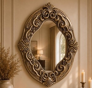Oval <b>Silver</b> Baroque Wall <b>Mirror</b> Ornate <b>Silver</b> <b>Frame</b> <b>Mirror</b> | Elegant Luxury Decor - Product Image 1