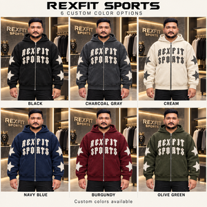 Sudadera con capucha personalizada para hombre, con cremallera, forro polar grueso, aplique de estrella con pedrería, estilo urbano oversize, informal, para invierno - Product Image 4