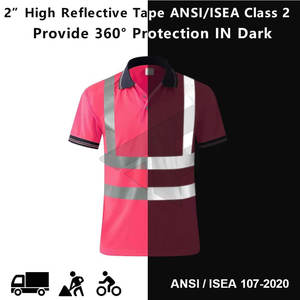 Camiseta Polo de Seguridad de Manga Corta de Alta Visibilidad de Poliéster, Ropa de Trabajo Transpirable con Bolsillo y Diseño Reflectante - Product Image 4