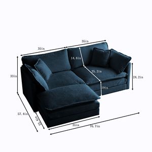 <b>Small</b> Living Space Solution Chenille Two-Seater Loveseat Ottoman with 1 Footrest L Shaped Sectional <b>Sofa</b> - Product Image 5
