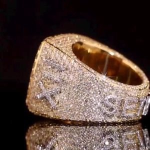 Custom Iced Out Number 7 Gold Plated <b>Ring</b> Baguette Moissanite Diamond Bling <b>Ring</b> for <b>Men</b> 925 <b>Silver</b> Hip Hop Statement Jewelry - Product Image 3