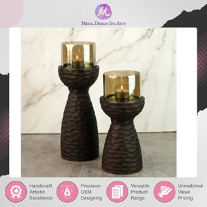 ชุดโหลเทียนแบบทีไลท์ทำจากไม้อาคาเซียชุด2ชิ้นสำหรับใช้ตกแต่งบ้าน - Product Image 2