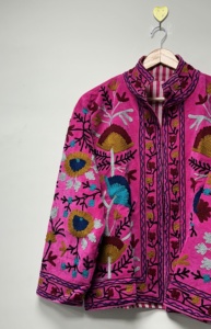 Best Selling Multicolor Suzani Embroidered Cotton <b>Velvet</b> Bomber <b>Jacket</b> Unisex Breathable Floral Design Handcrafted Artisan - Product Image 4