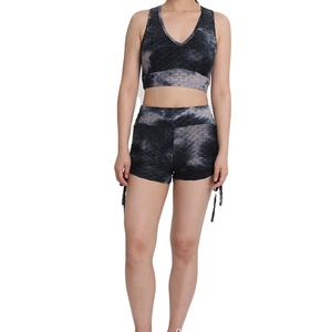 Costume de yoga de course à la mode court et transfrontalière soutien-gorge de sport femme ensemble de loisirs de haute qualité tie dye sublimation imprimé ensemble - Product Image 1