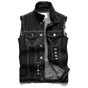 Nouvelle Arrivée Gilet en Jean Tendance pour Homme à Prix Bas Respirant Durable Bleu Foncé Boutons Cachés Gilet en Denim OEM pour Homme - Product Image 1
