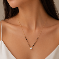 Collier Mangalsutra de mariée pour femme Namivaa, en or rose 18 carats, avec pendentif feuille de plante et diamant, chaîne à maillons, design élégant, pour anniversaire