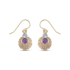 Natural Blue Topaz and Amethyst Floral <b>Dangle</b> <b>Earrings</b> <b>Gold</b> Plated Gemstone <b>Earrings</b> Statement Jewelry Elegant Gift For Women - Product Image 1