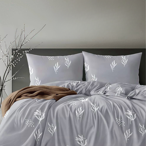 Elite Bedroom Style IBIZA Silver Grey Abstract <b>Leaf</b> Print Bedsheet | Premium Heavy Glace Cotton <b>Bedding</b> | Cotton Feel - Product Image 1
