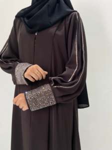 Wholesale Beaded <b>Sequined</b> Breathable Lightweight Floor Length Long Sleeve Handmade Modest Dubai Muslim Wedding Abaya - Product Image 1