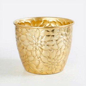 Pot de fleurs en métal doré pour plantes d'intérieur, finition décorative, pot à fleurs avec design côtelé pour la décoration de la maison, salon, bureau - Product Image 6