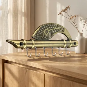 KELLTON Vintage Brass Wall Mounted Coat Rack with 6 Hooks and Peacock Design Multifunction for Entryway Decor - Product Image 6