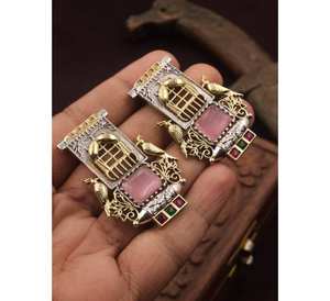 Pendientes de piedra blanca y amarilla modernos con corte de diamante Polki para mujer, accesorios de joyería chapados en oro y plata para mujer, hechos a mano - Product Image 2