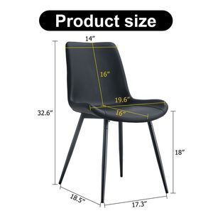 Chaise de salle à manger avec dossier en cuir artificiel noir, design incurvé et élargi confortable, avec pieds en métal noir - Product Image 4