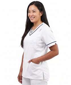 Chemise à manches courtes col en V avec 2 poches pour femmes, chemise de travail pour infirmières et médecins, haut de blouse chirurgicale pour filles - Product Image 4