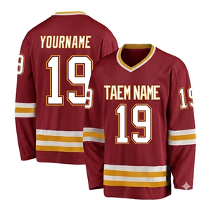 Jersey de Hockey sobre Hielo con Cuello en V y Estampado Digital para Hombre, 100% Poliéster, Tejido de Malla de 220g, Secado Rápido, Mangas Largas, Personalizable para Equipos Deportivos - Product Image 1