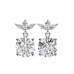 Pendientes colgantes de moissanita redonda de 6.3mm, pendientes de moissanita marquise en racimo, pendientes de moissanita marquise de 3.2×1.6mm, oro macizo de 10K - Product Image 1