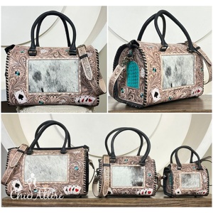 Nuevo Set de Bolsos Grandes de Cuero Grabado a Mano Estilo Western, de Piel de Vacuno con Pelo, Bolso de Moda para Mujer, Bandolera y Bolsa de Viaje Personalizada - Product Image 1