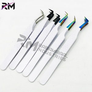 Pince à épiler pour cils RMI en acier inoxydable denté à pointe plasma noire/multicolore, produit phare, revêtement en poudre blanche - Product Image 5