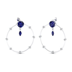Boucles d'oreilles créoles REYES minimalistes en argent sterling 925 avec moissanite certifiée GRA et saphir bleu taille ronde – Bijoux - Product Image 5