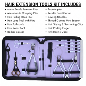 Juego de herramientas avanzadas para extensiones de cabello: removedor de microperlas, alicates de crimpado, alicates para extensiones de cinta, cortador de queratina, aguja de gancho de bucle - Product Image 2