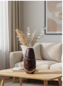 Jarrón de Mármol Color Granate Oscuro Hecho a Mano, Jarrón de Piedra Natural Pulida con Vetas Blancas para Decoración de Hogar de Lujo y Detalles Modernos - Product Image 3